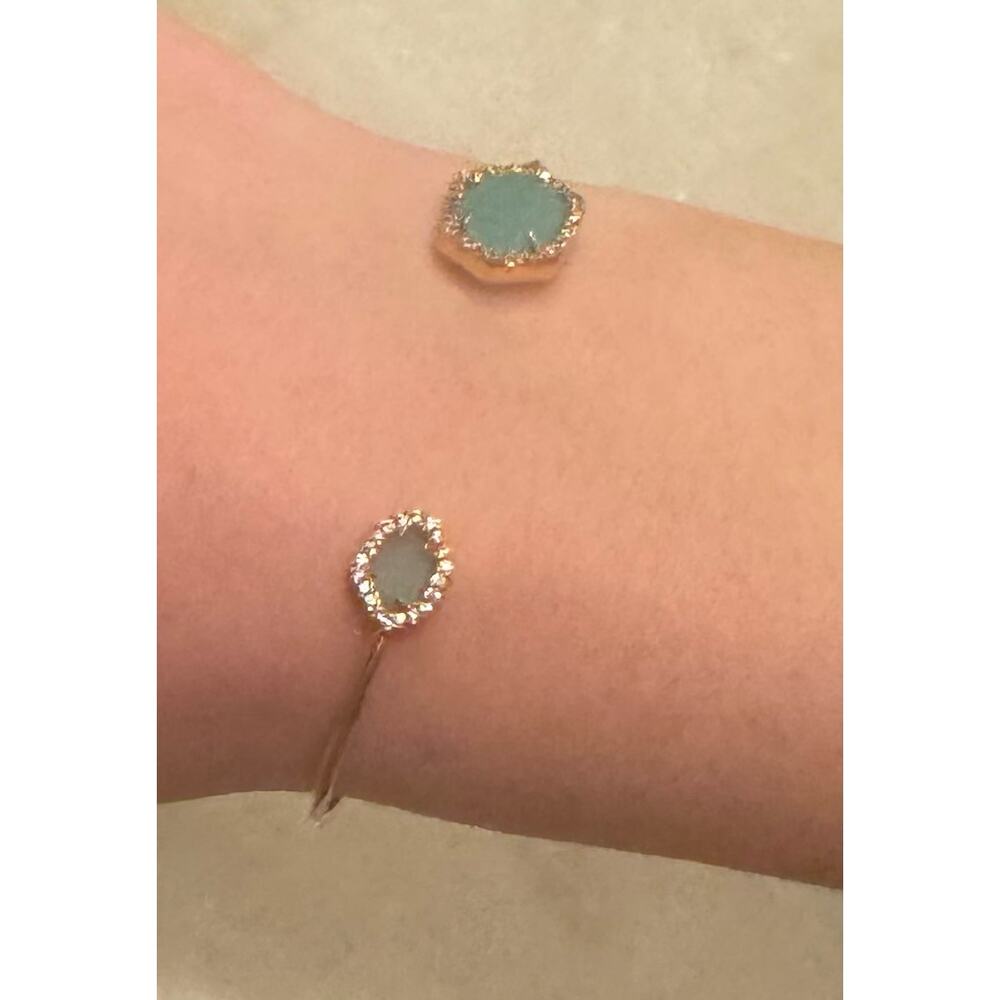 Tai Hex Open Bracelet Adjustable Gold Cuff Blue-Green Glass, Crystals